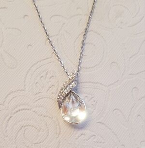 Eternal Love Crystal Teardrop Pendant Necklace Silver Tone Faux Diamond 5 Carot